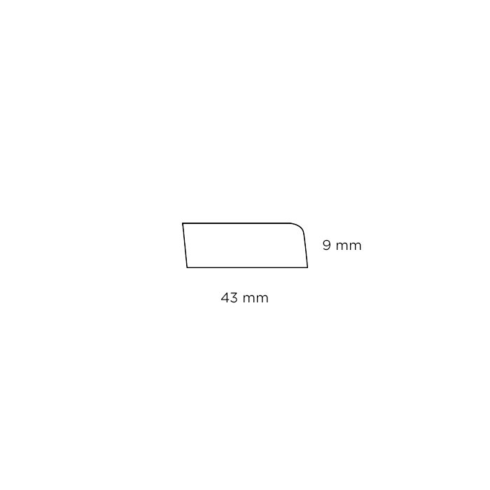 Forkantliste fyr 1 rund kant - 9 x 43 mm x 3 meter